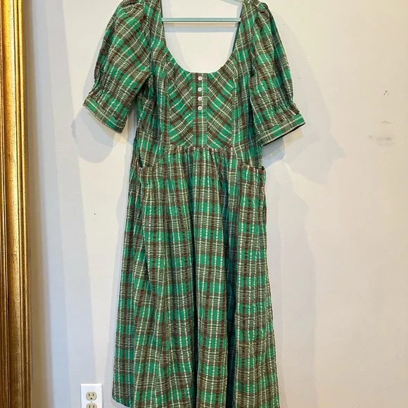 Free People Tulie Plaid Green Midi Dress size M NWOT - Picture 3 of 5